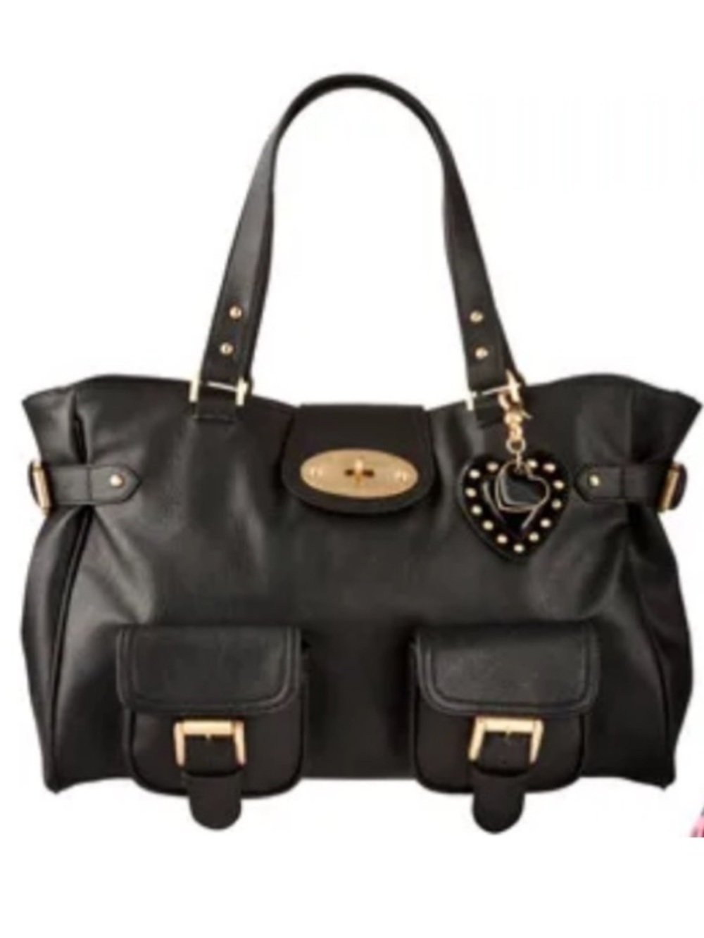 NEW MULBERRY Large Tote Bag Black w/ Heart Bag Charm Gold 2010 Mulberry x Target
